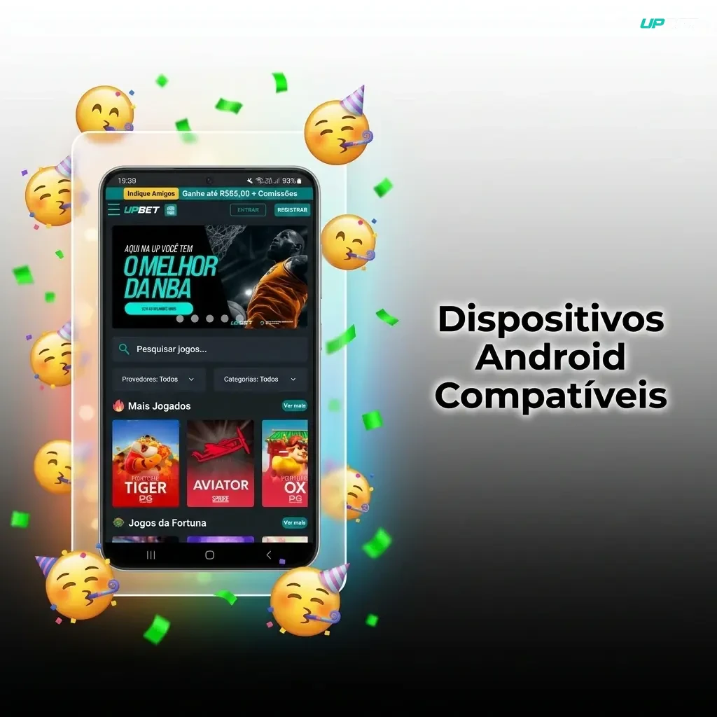 Dispositivos Android compatíveis com o aplicativo Upbet, incluindo Samsung, Motorola, Xiaomi e outros modelos populares