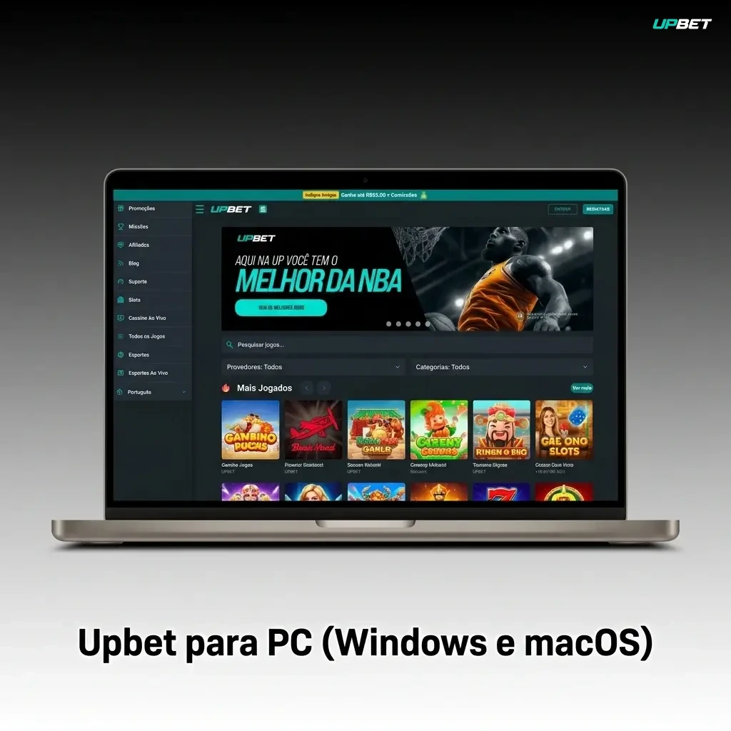 Plataforma Upbet acessada pelo navegador no PC com Windows e macOS para apostas e cassino
